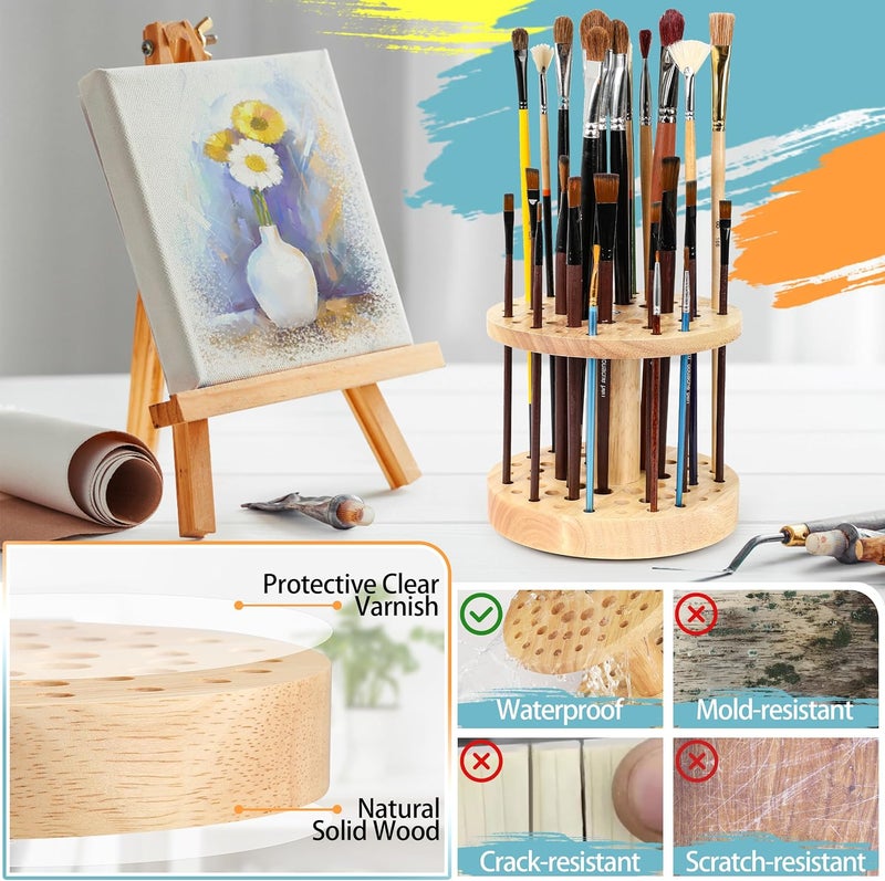 Dlicoda 52 Holes Paint Brush Holder, 360° Rotating Paint Brush Organizer, Hardwood Storage Stand Rack for Artists Brushes, Crafts Tools, Makeup Brush, Calligraphy Pens - Image 4
